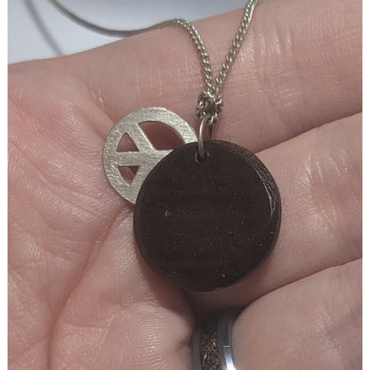 Wood Peace Charm Necklace