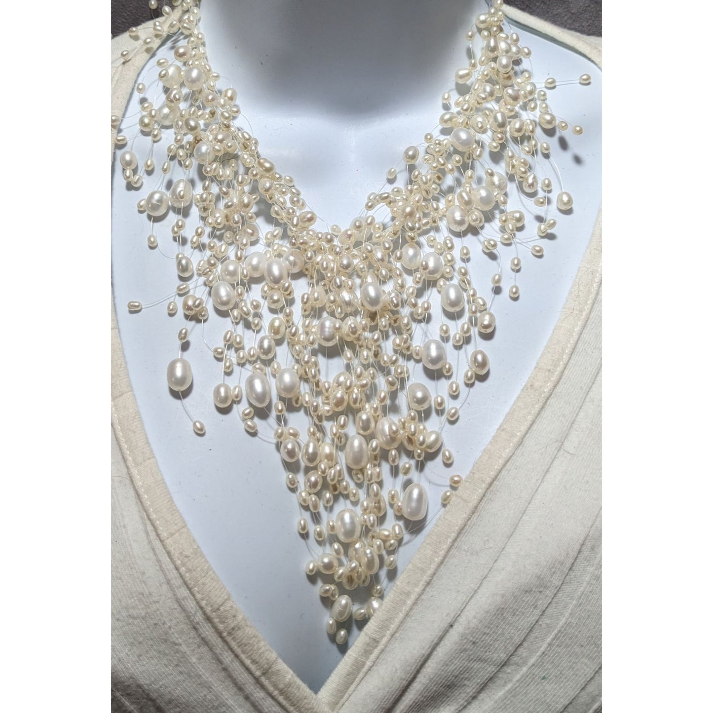 Sterling Pearl Fantasy Fringe Bridal Necklace