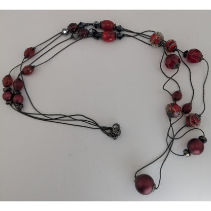 Gothic Vampire Glam Red Black Layered Station Bead Necklace