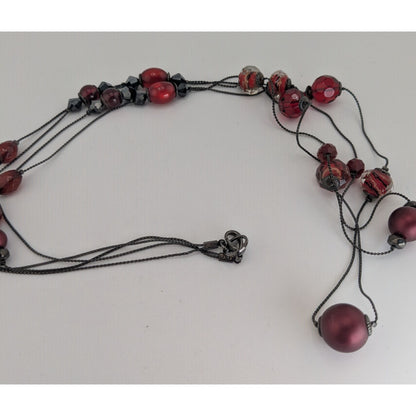 Gothic Vampire Glam Red Black Layered Station Bead Necklace