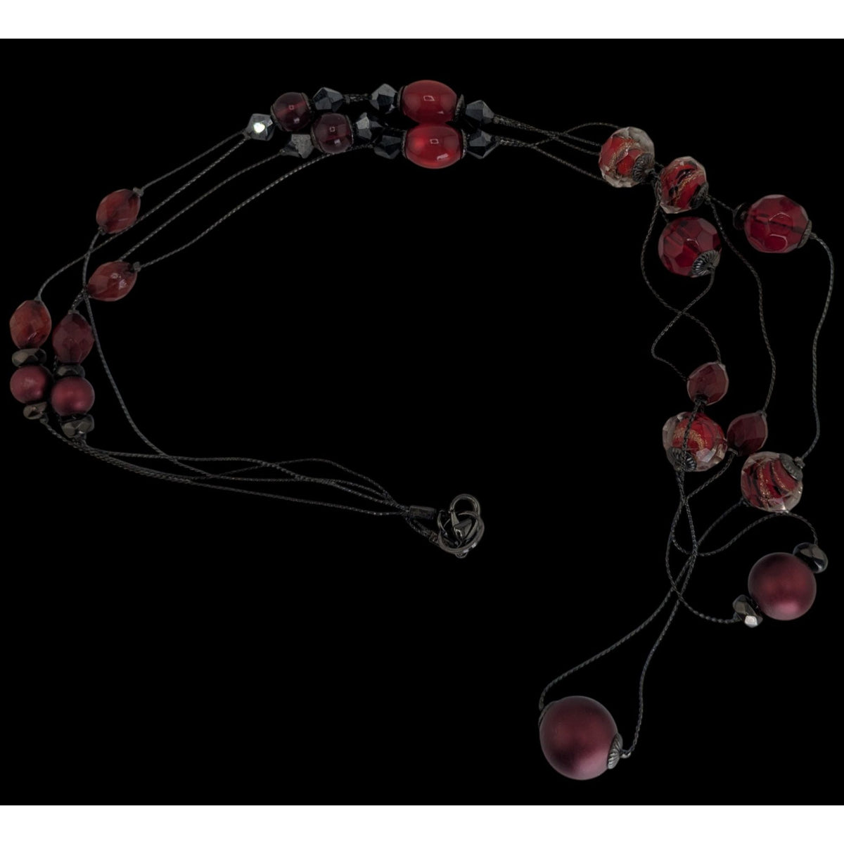 Gothic Vampire Glam Red Black Layered Station Bead Necklace