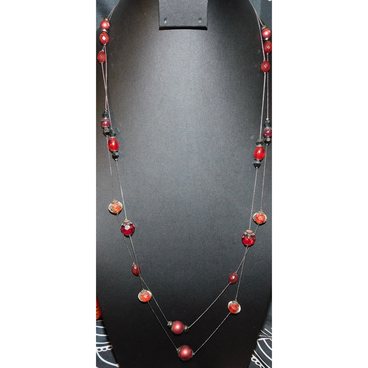 Gothic Vampire Glam Red Black Layered Station Bead Necklace