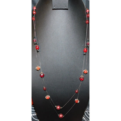 Gothic Vampire Glam Red Black Layered Station Bead Necklace