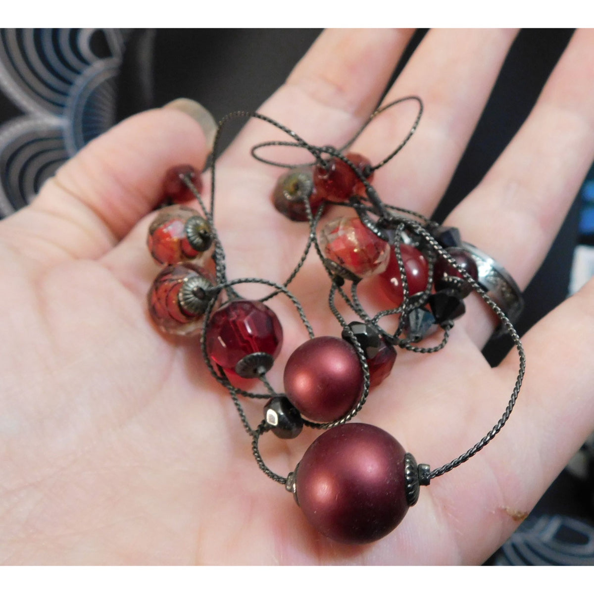 Gothic Vampire Glam Red Black Layered Station Bead Necklace