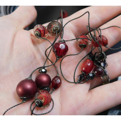 Gothic Vampire Glam Red Black Layered Station Bead Necklace