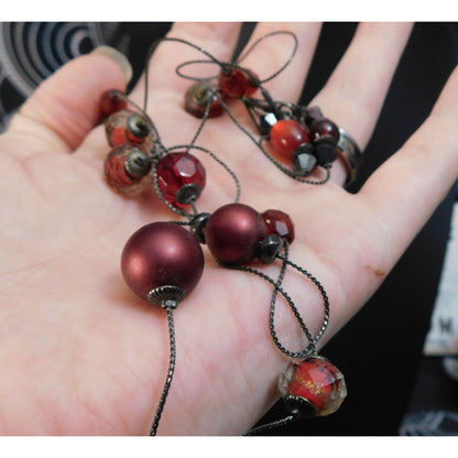 Gothic Vampire Glam Red Black Layered Station Bead Necklace