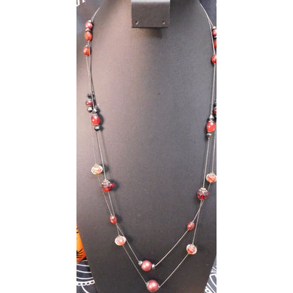 Gothic Vampire Glam Red Black Layered Station Bead Necklace