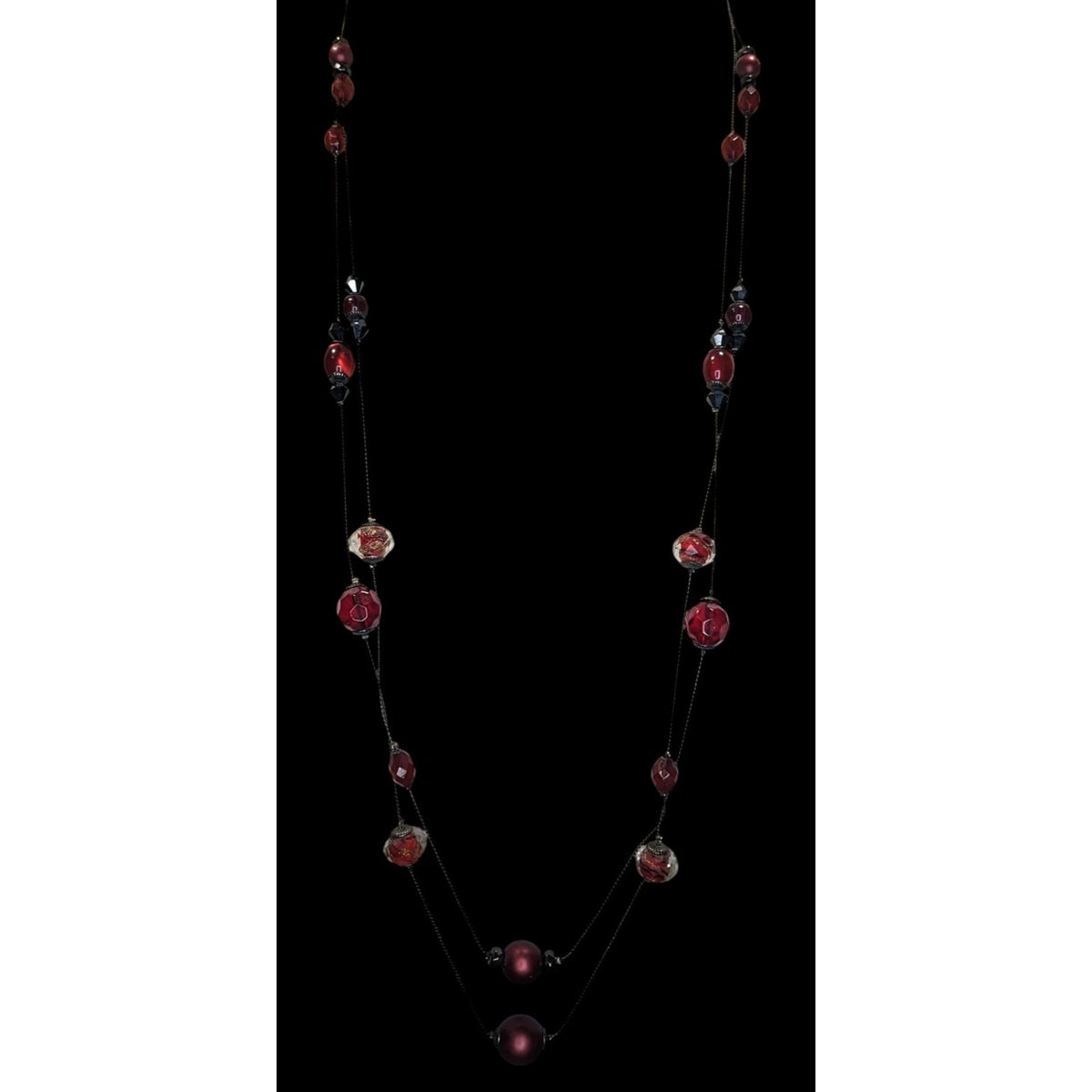 Gothic Vampire Glam Red Black Layered Station Bead Necklace