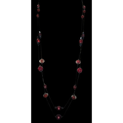 Gothic Vampire Glam Red Black Layered Station Bead Necklace