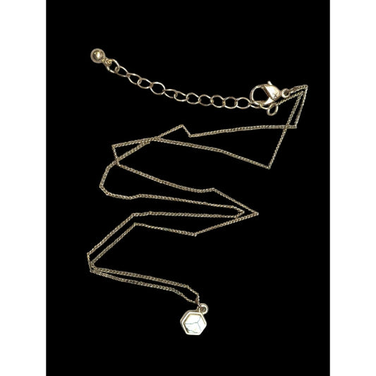 Dainty Minimalist Hexagonal White Crackle Stone Pendant Necklace
