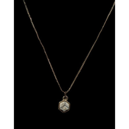 Dainty Minimalist Hexagonal White Crackle Stone Pendant Necklace