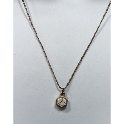 Dainty Minimalist Hexagonal White Crackle Stone Pendant Necklace