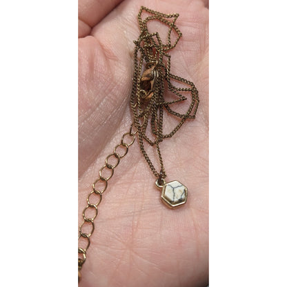 Dainty Minimalist Hexagonal White Crackle Stone Pendant Necklace