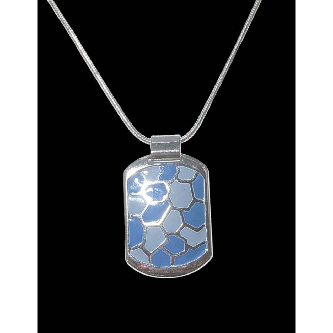 Abstract Blue And Silver Enamel Pendant Necklace