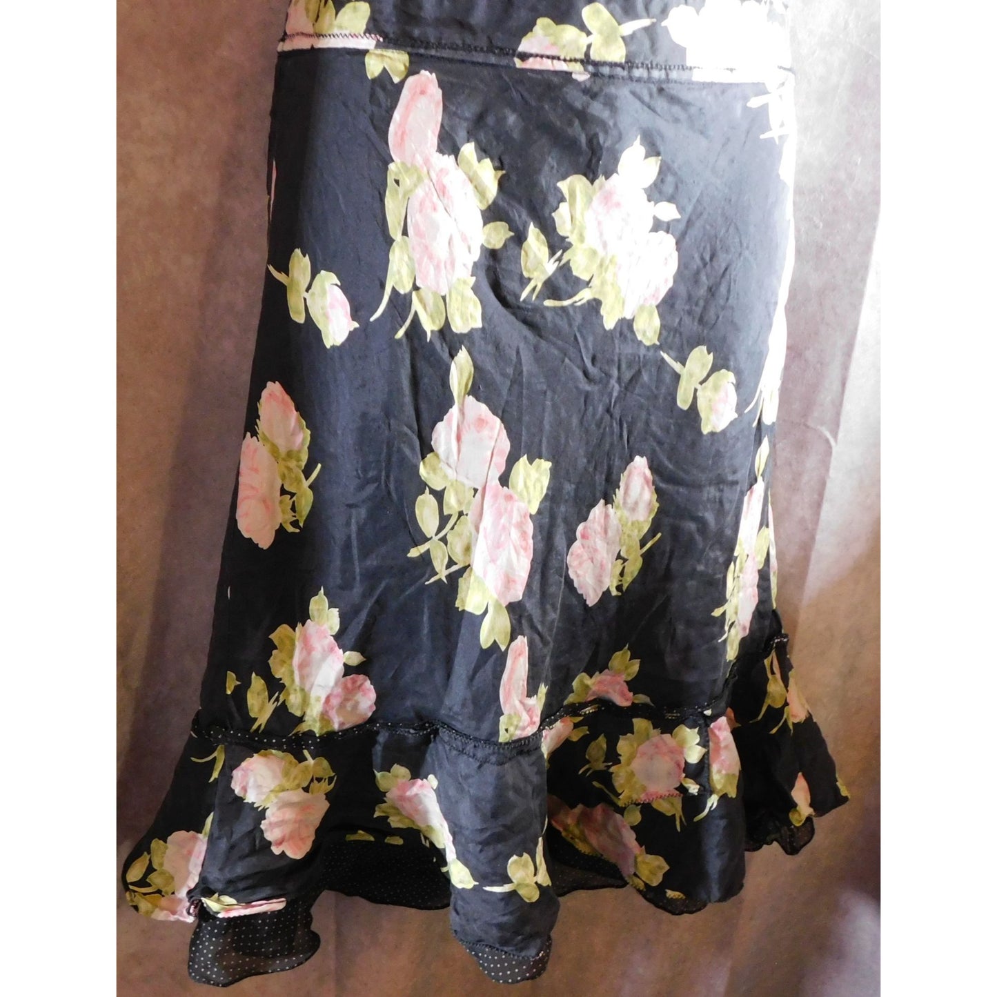 The Limited Black And Pink Flower Ruffle Skirt