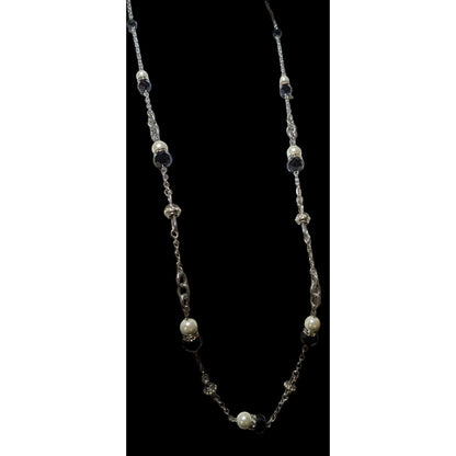 White House Black Market Pearl Black Glass Chain Necklace