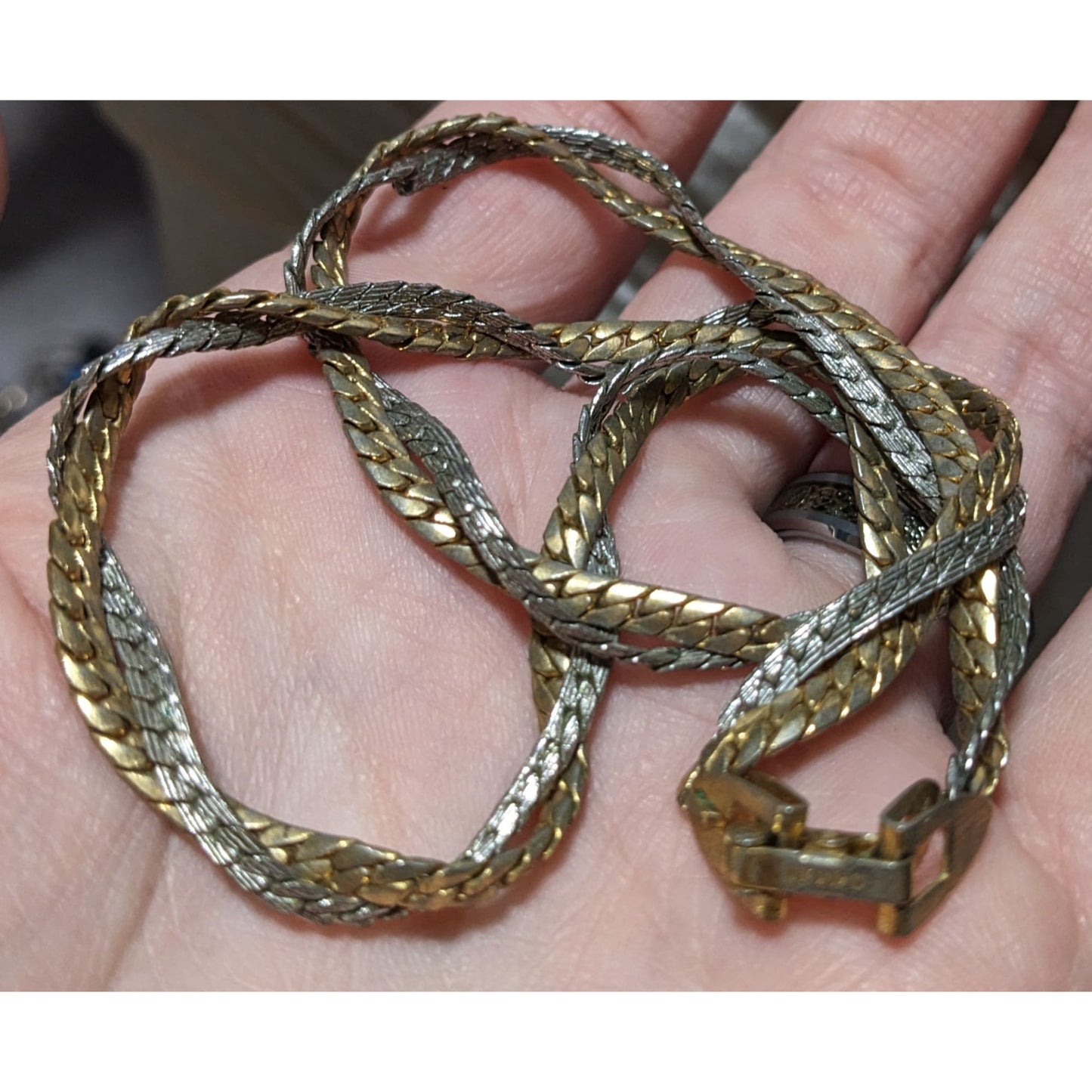 1970s Avon Interweave Gold And Silver Chain Necklace