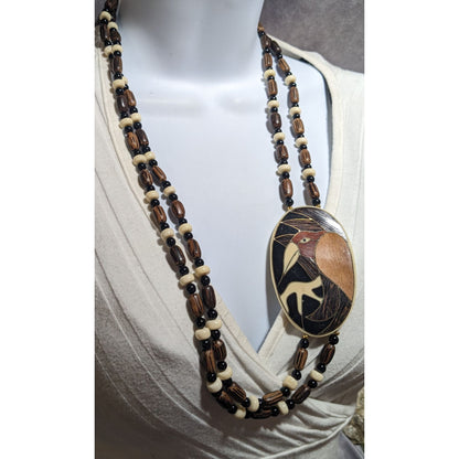 Vintage Wooden Beaded Bird Necklace