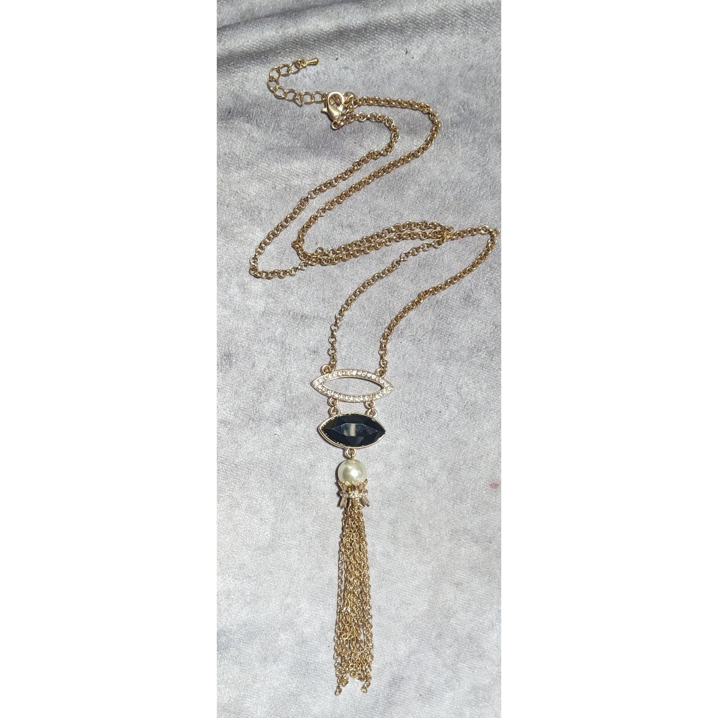 Elegant Glam Gemmed Gold Tassel Necklace