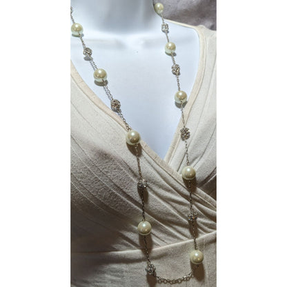 Vintage Glam Carolee Rhinestone Pearl Station Necklace