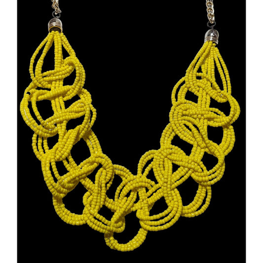 Braided Yellow Glass Seed Bead Necklace