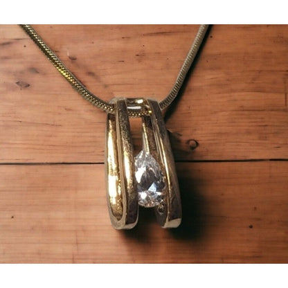 Gold Teardrop Cubic Zirconia Pedant Necklace