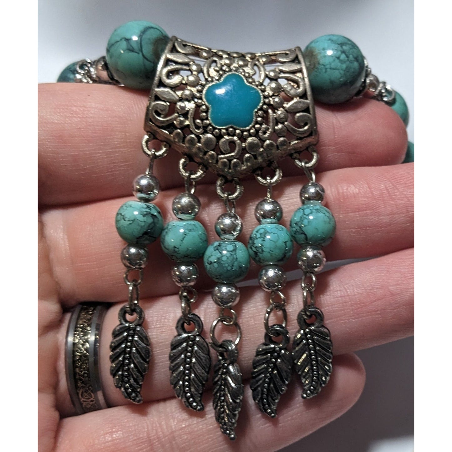 Bohemian Style Turquoise Feather Tassel Necklace