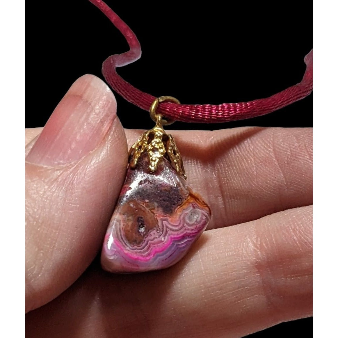 Dyed Pink Natural Agate Pendant Necklace