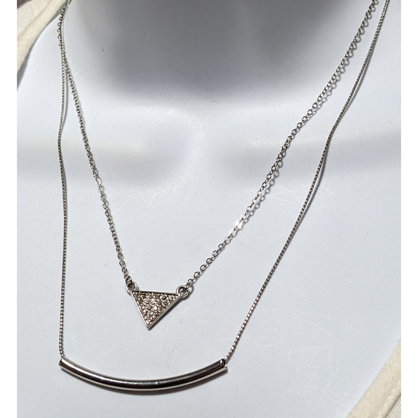 Modern Silver Multilayer Triangle Necklace