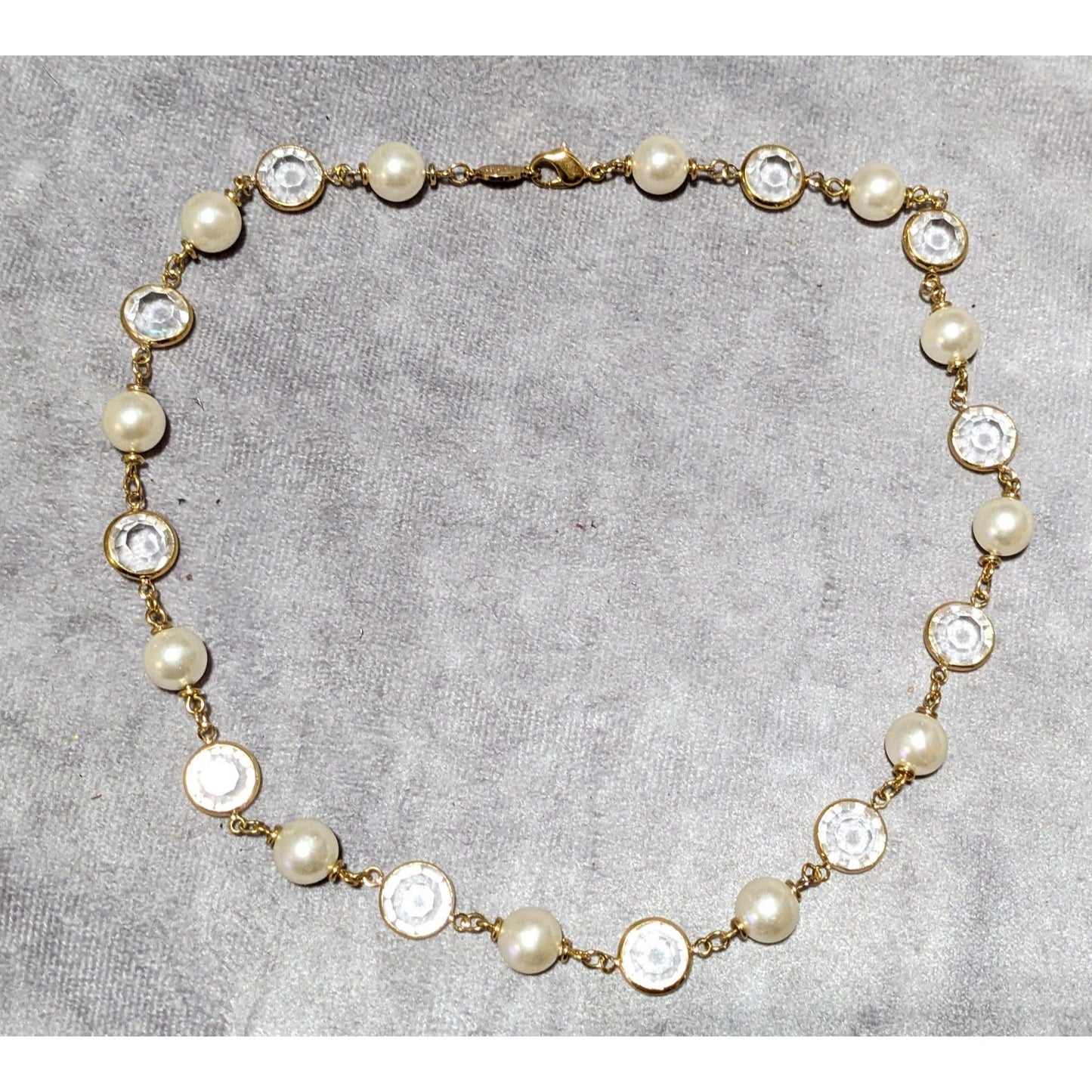 Vintage Napier Faux Pearl Gemmed Gold Necklace