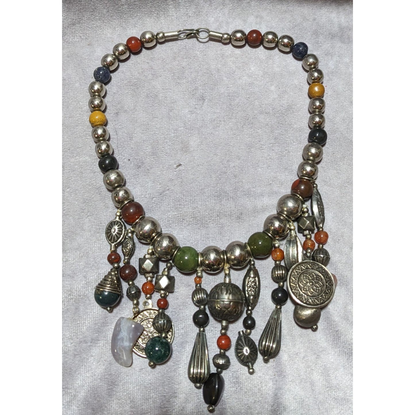 Vintage Southwestern Beaded Gemmed Fringe Necklace