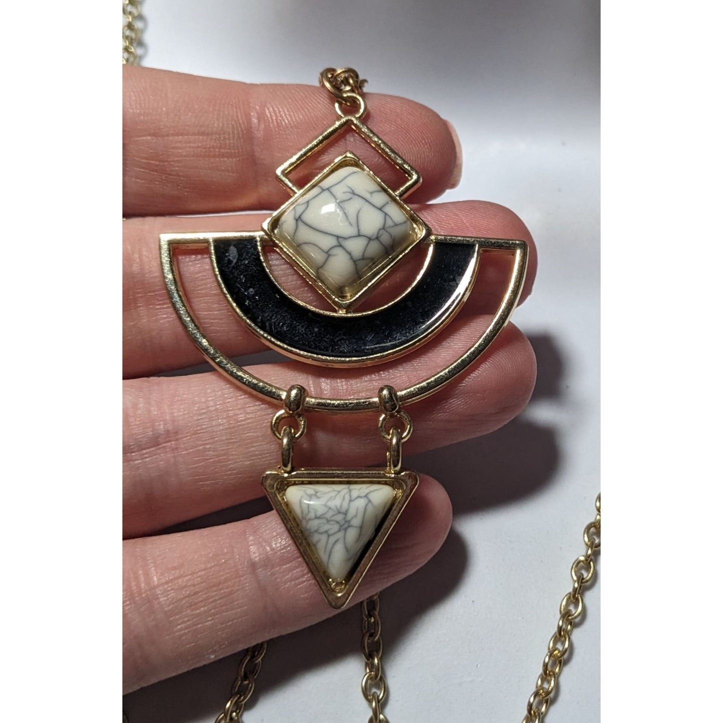 Modern Geometric Abstract Gemmed Pendant Necklace