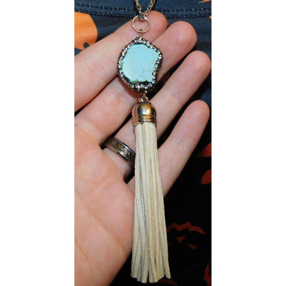 Turquoise Rhinestone Tassel Necklace