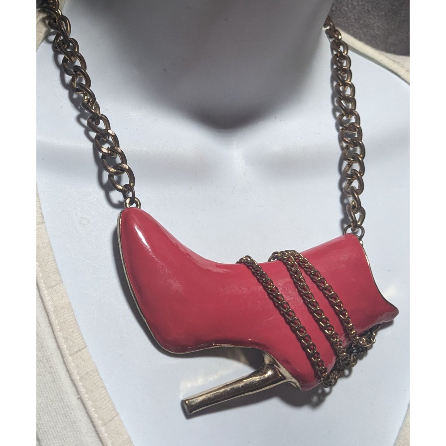 Red High Heel Chain Boot Pendant Necklace