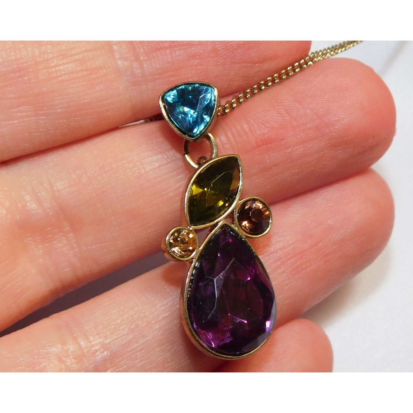 Vintage Rainbow Gem Pendant Necklace