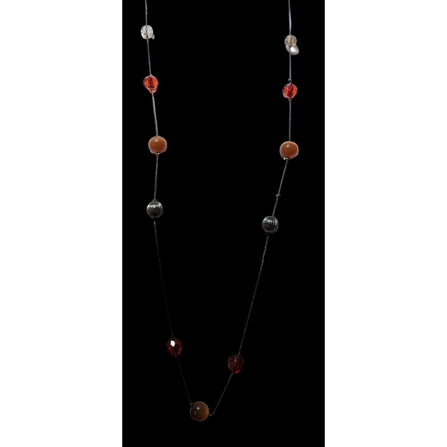 Red And Brown Glass Beaded Chain Necklace