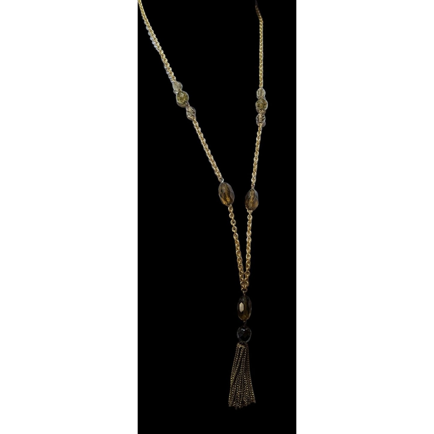 Glass Beaded Gold Chain Tassel  Necklace