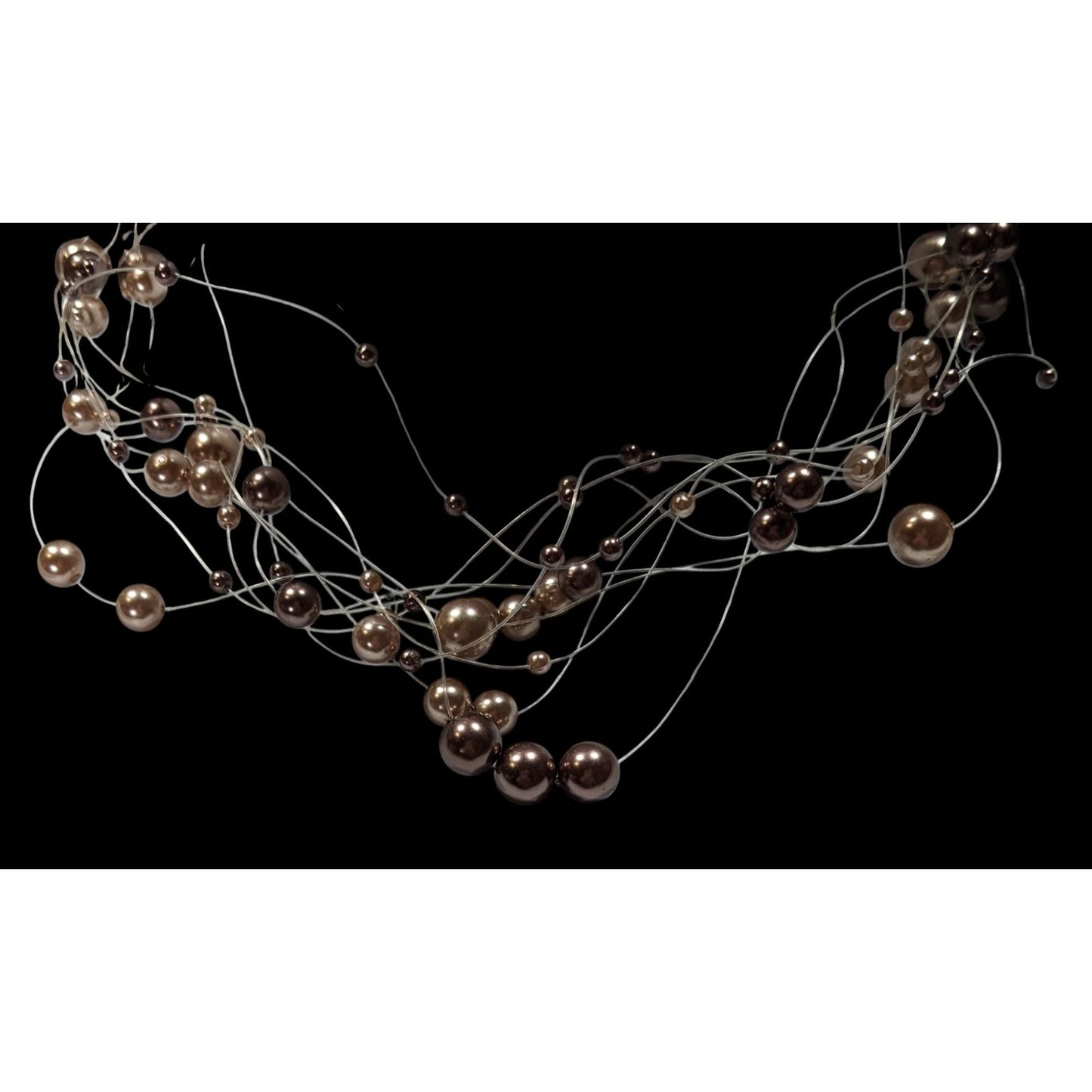 Vintage Roman Floating Faux Pearl Multistrand Necklace With Adjustable Clasp In Brown & Champagne Tones