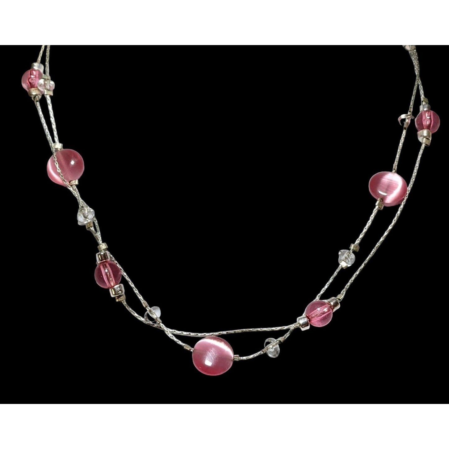 NY Pink And Silver Cateye Necklace