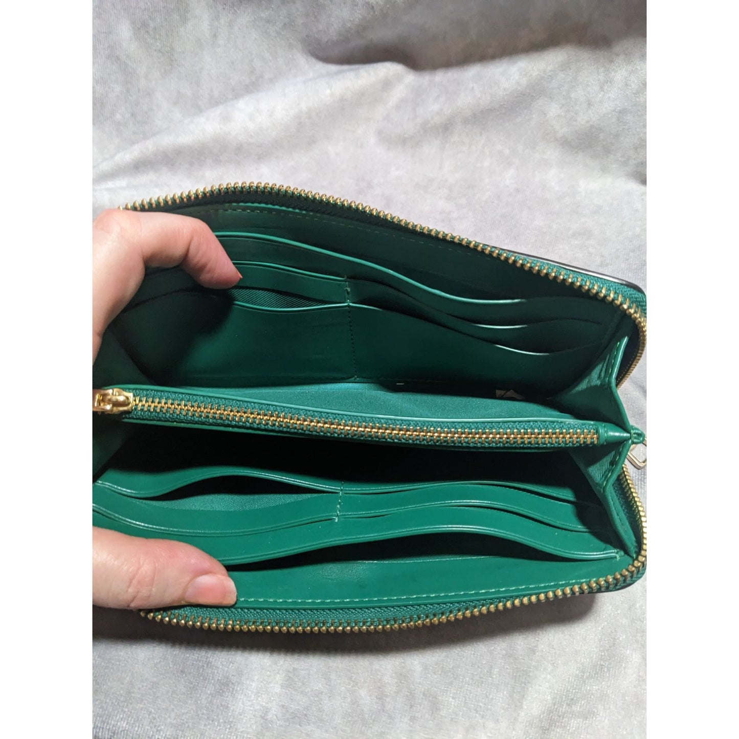 Coach Green Leather Accordion Zip Wallet