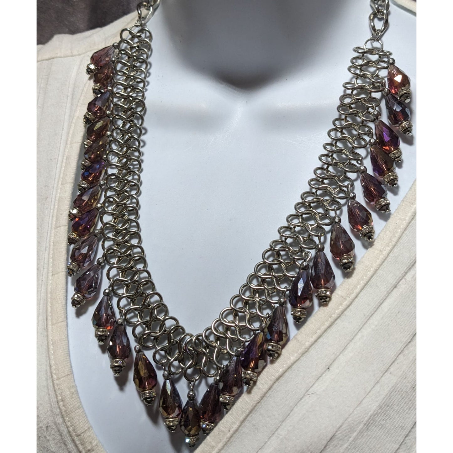 Oil Slick Glass Fringe Necklace