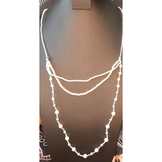Mermaidcore Blue And White Layered Faux Pearl Necklace