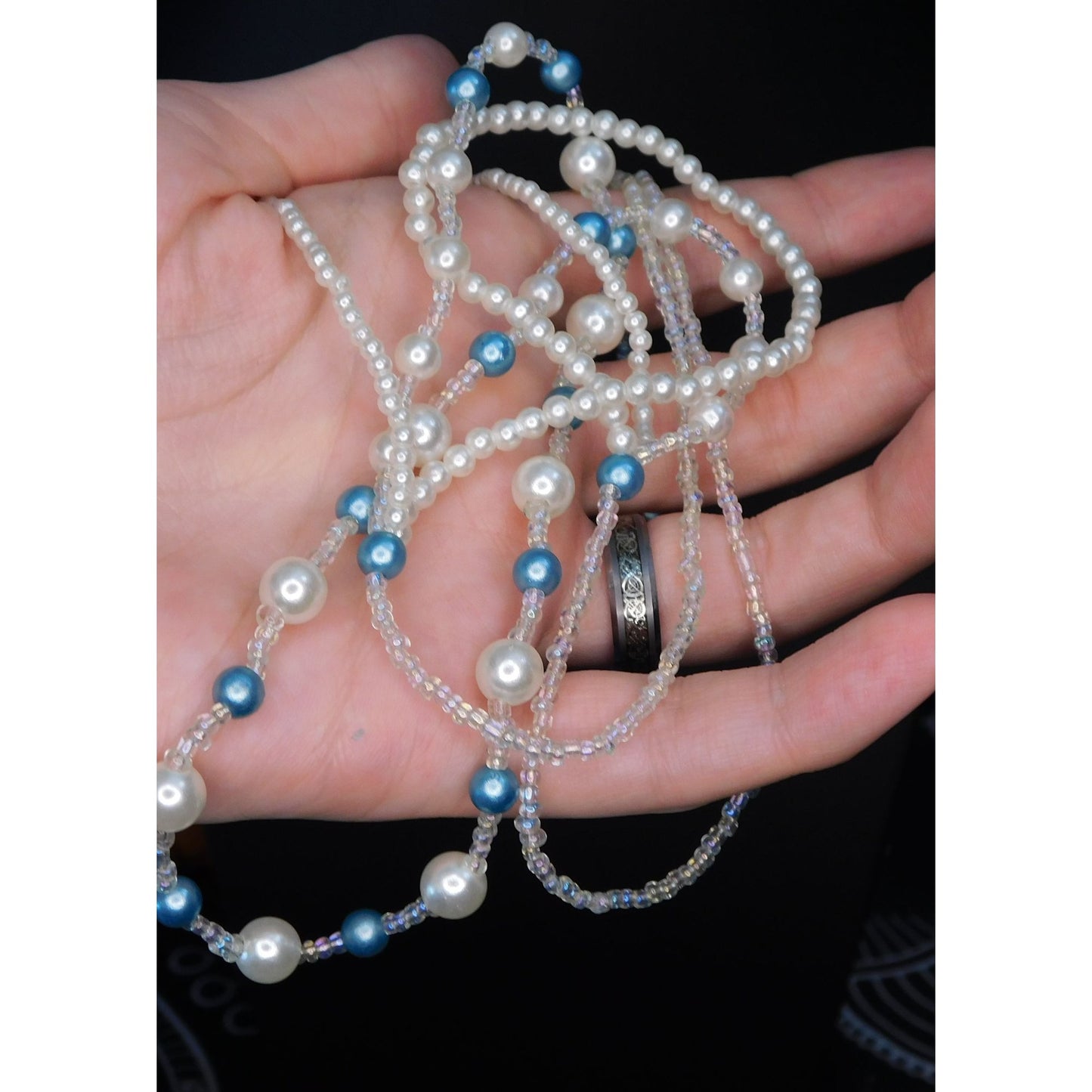 Mermaidcore Blue And White Layered Faux Pearl Necklace