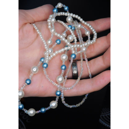 Mermaidcore Blue And White Layered Faux Pearl Necklace