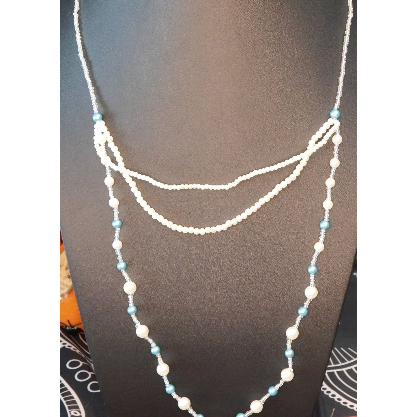 Mermaidcore Blue And White Layered Faux Pearl Necklace