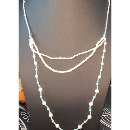 Mermaidcore Blue And White Layered Faux Pearl Necklace
