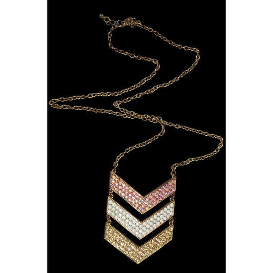 Whimsical Glam Multi Chevron Rhinestone Pendant Necklace