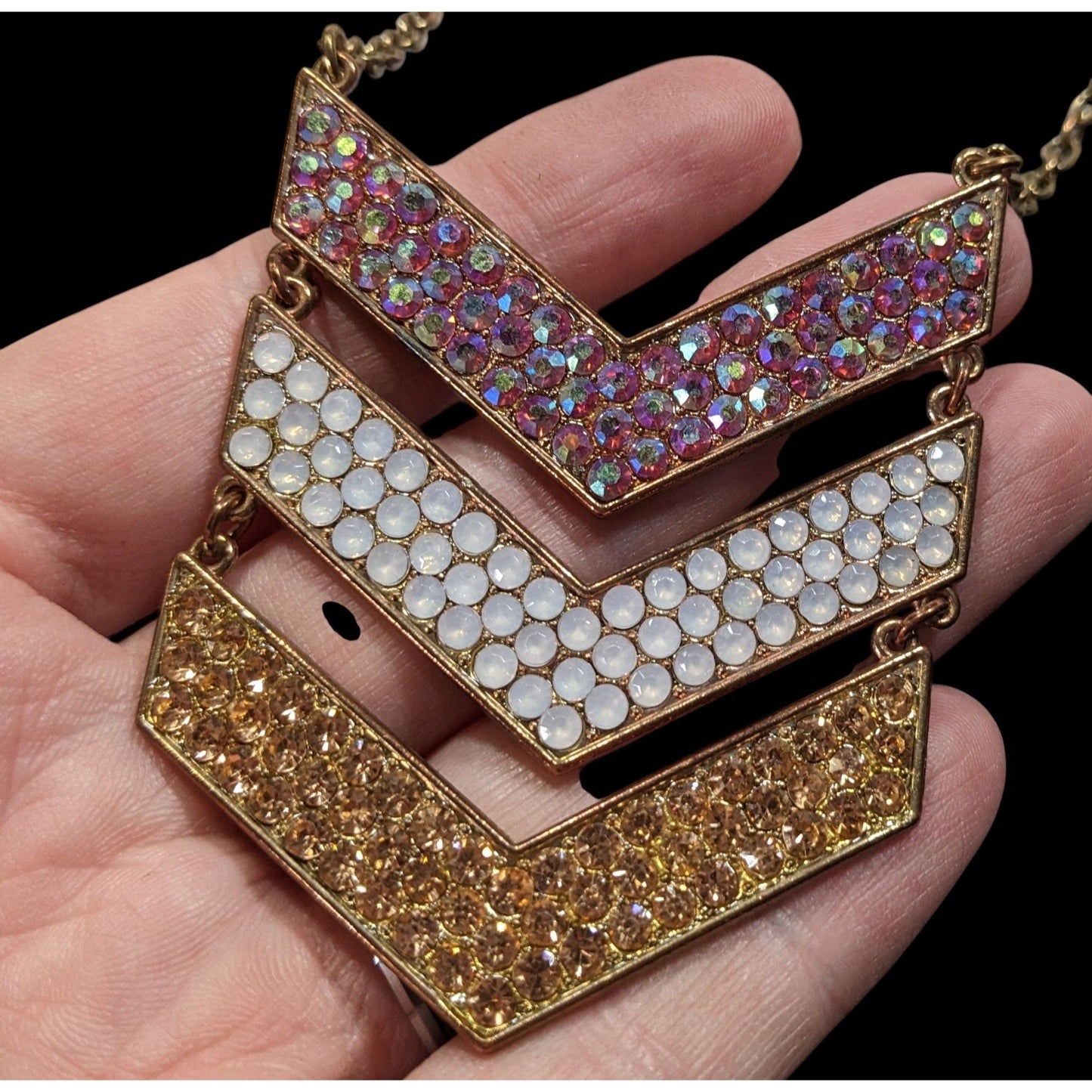 Whimsical Glam Multi Chevron Rhinestone Pendant Necklace