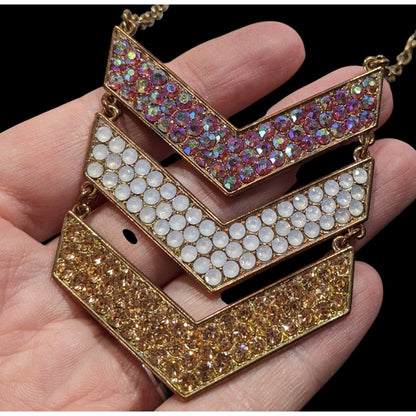 Whimsical Glam Multi Chevron Rhinestone Pendant Necklace