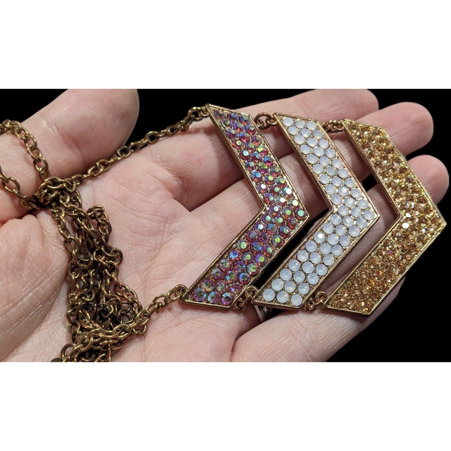 Whimsical Glam Multi Chevron Rhinestone Pendant Necklace